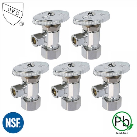 Thrifco Plumbing 5/8 Inch Comp x 3/8 Inch Comp Multi Turn Brass Angle Stop Valve 9405463